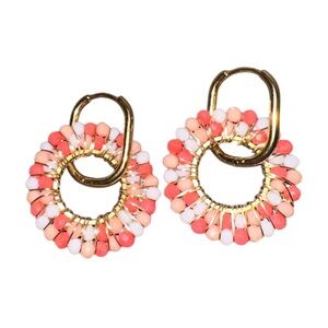 NWT Gold Plated Stainless Steel Glass Crystal-Beaded Circle Ring Huggie Hoops